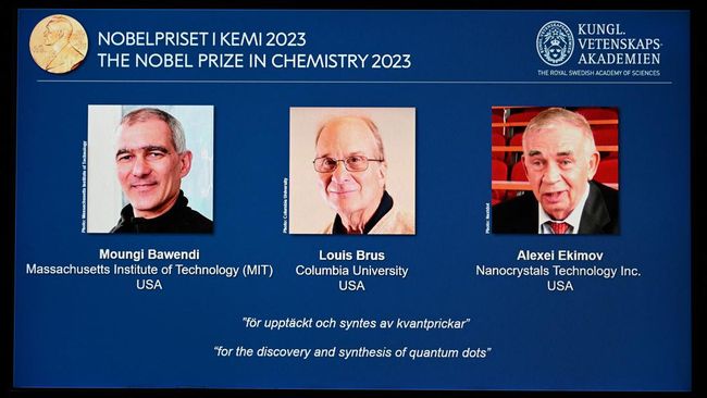 Tiga ilmuwan berhasil mendapat penghargaan Hadiah Nobel bidang kimia tahun 2023 atas atas penemuan dan pengembangan quantum dots.
